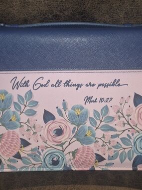 Floral Faith Blue and Pink Bible Case For Big Bible